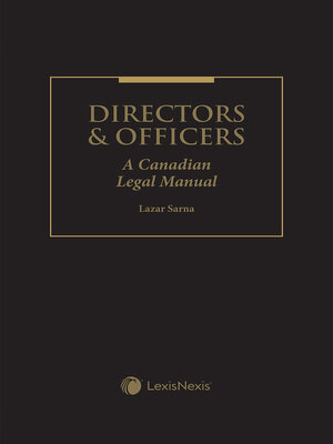 cover image of Directors and Officers - A Canadian Legal Manual